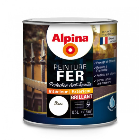 Peinture fer Alpina 0,5L brillant blanc - Fabrication française