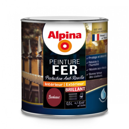 Peinture fer Alpina 0,5L brillant bordeaux - Fabrication française