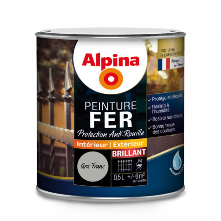 Peinture fer Alpina 0,5L brillant gris franc - Fabrication française