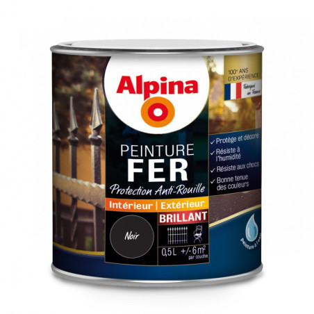 Peinture fer Alpina 0,5L brillant noir - Fabrication française