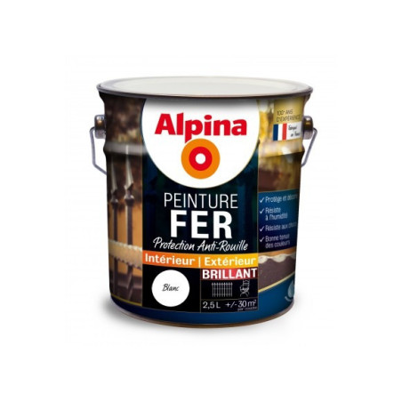 Peinture fer Alpina 2,5L brillant blanc - Fabrication française