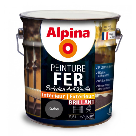 Peinture fer Alpina 2,5L brillant carbone - Fabrication française