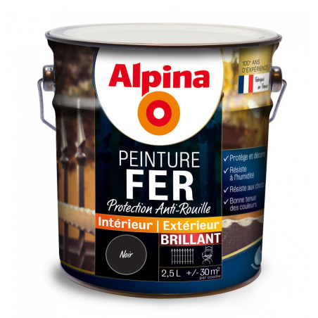 Peinture fer Alpina 2,5L brillant noir - Fabrication française