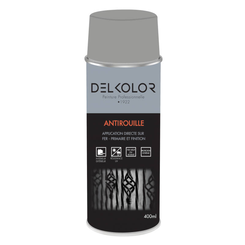 Peinture Aérosol Antirouille Gris 400ml Delkolor Tout Brico