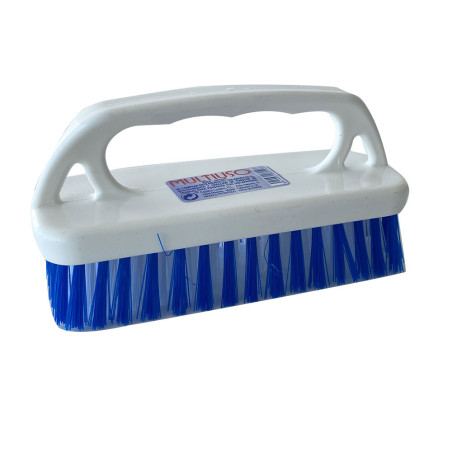 Brosse de nettoyage à main avec poignée poils souples bleue