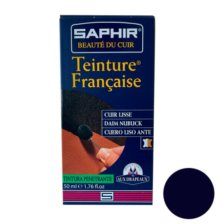 Teinture française cuir, daim & nubuck bleu marine 50ml Saphir