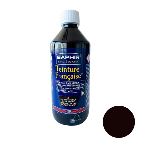 Teinture française cuir, daim & nubuck marron foncé 500ml Saphir