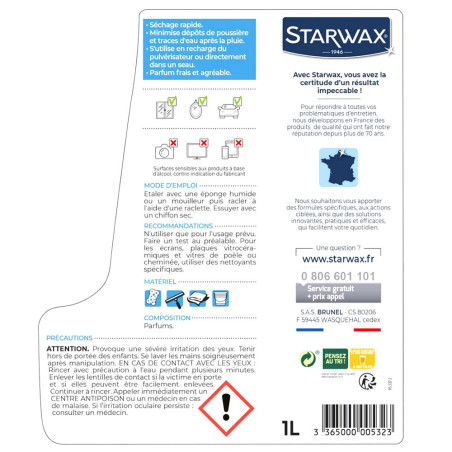 Nettoyant liquide spécial vitres et miroirs Starwax 1L