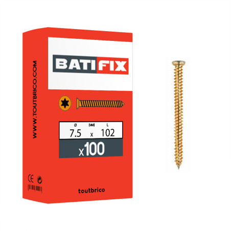 Boite 100 vis béton tête réduite torx 7,5 x 100mm zingué bichromaté - Viswood