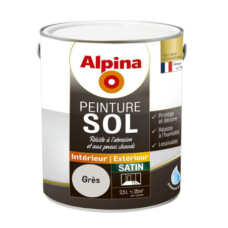 Peinture sol Alpina 2,5L satin grès - Fabrication française