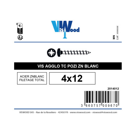 Vis agglo 4 X 13mm tête ronde pozidriv zingué à l'unité - Viswood