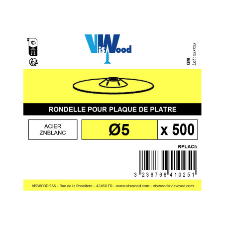 Boite 500 rondelles vis plaque de plâtre Ø 5mm galvanisé - Viswood