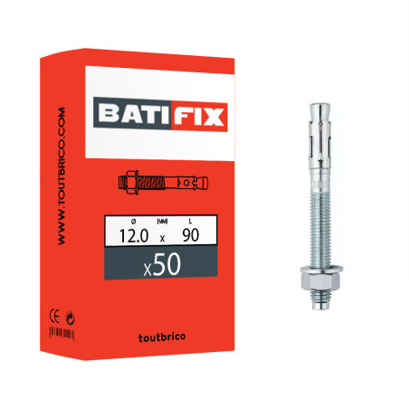 Boite 50 goujons d'ancrage 12 x 90mm zingué - Batifix