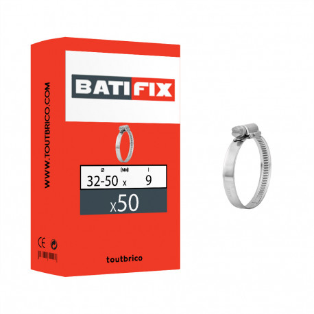 Boite 50 colliers de serrage W1 Ø32-50mm x 9mm acier - Batifix