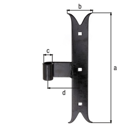 Penture charnière milieu queue de carpe noire 250mm x 35mm Ø14 - Alberts