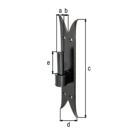 Gond platine noir queue de carpe 11mm x 205mm Ø14 - Alberts