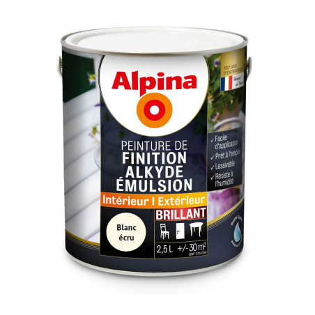 Peinture de finition Alkyde Alpina 2,5L brillant blanc - Fabrication française