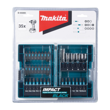 Coffret Impact Black 30 embouts de vissage + 4 douilles + 1 porte-embout - Makita