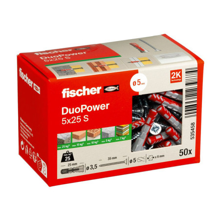 Boite à fenêtre 50 chevilles bi-matière Ø5 x 25mm S + vis DuoPower - Fischer