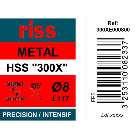 Foret à métaux HSS taillé meulé 300X Ø8mm - Riss