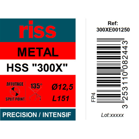 Foret à métaux HSS taillé meulé 300X Ø12,5mm - Riss