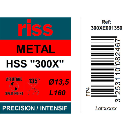 Foret à métaux HSS taillé meulé 300X Ø13,5mm - Riss