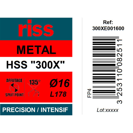 Foret à métaux HSS taillé meulé 300X Ø16mm - Riss