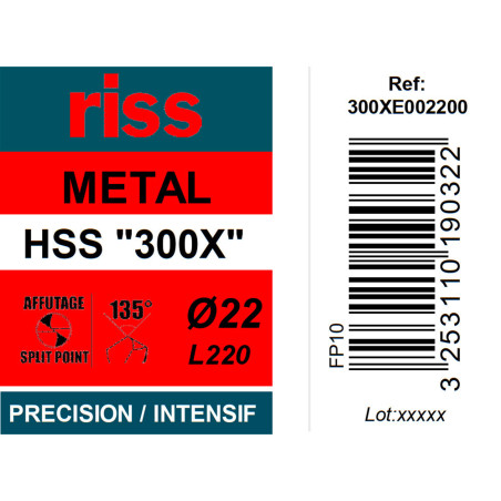 Foret à métaux HSS taillé meulé 300X Ø22mm - Riss