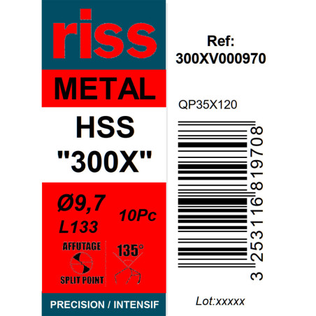 Boite 10 forets à métaux HSS taillé meulé 300X Ø9,7mm - Riss