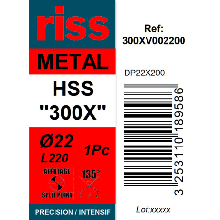 Foret à métaux HSS taillé meulé 300X Ø22mm - Riss