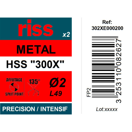 Etui 2 forets à métaux HSS taillés meulés 300X Ø2mm - Riss