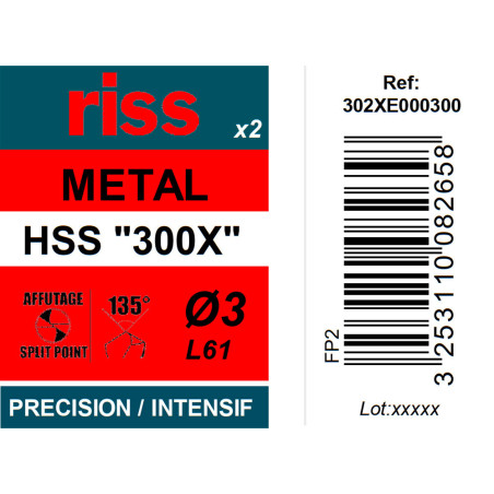 Etui 2 forets à métaux HSS taillés meulés 300X Ø3mm - Riss