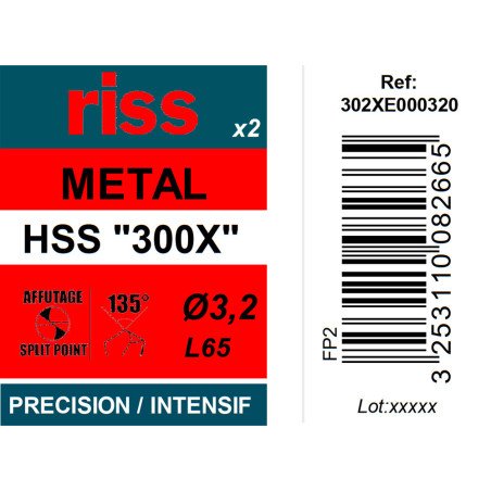 Etui 2 forets à métaux HSS taillés meulés 300X Ø3,2mm - Riss