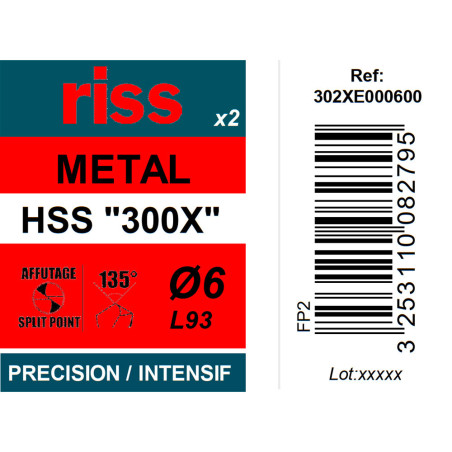 Etui 2 forets à métaux HSS taillés meulés 300X Ø6mm - Riss