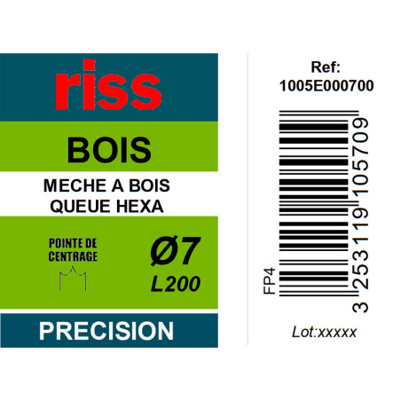 Mèche à bois à spire unique queue hexagonale Ø7 x 200mm - Riss