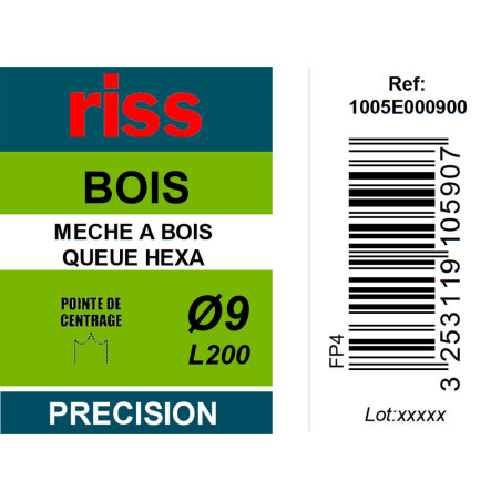 Mèche à bois à spire unique queue hexagonale Ø9 x 200mm - Riss