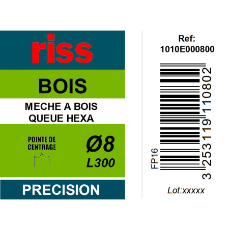 Mèche à bois à spire unique queue hexagonale Ø8 x 300mm - Riss