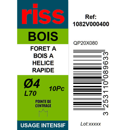 Boite 10 forets à bois autocentreurs hélice rapide Ø4mm - Riss