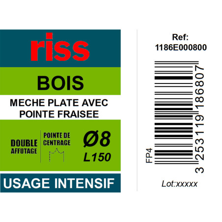 Mèche plate double brise copeaux Ø8mm - Riss