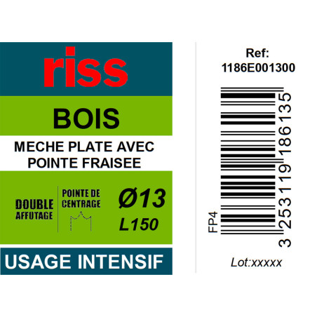 Mèche plate double brise copeaux Ø13mm - Riss