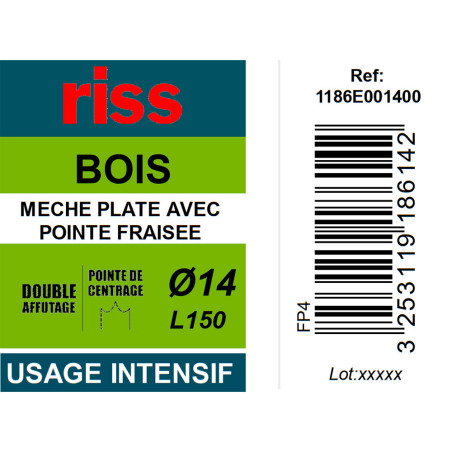 Mèche plate double brise copeaux Ø14mm - Riss