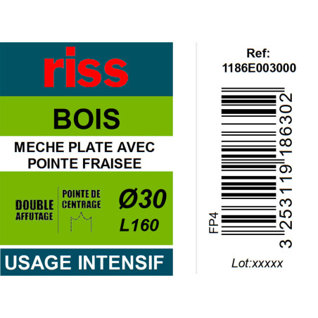 Mèche plate double brise copeaux Ø30mm - Riss