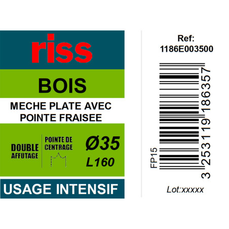 Mèche plate double brise copeaux Ø35mm - Riss