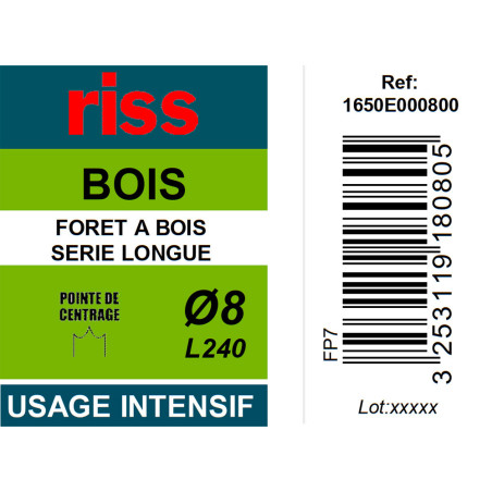 Foret à bois série longue Ø8 x 240mm - Riss