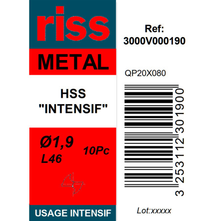 Boite 10 forets à métaux HSS taillé meulé Ø1,9mm - Riss