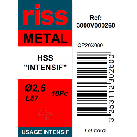Boite 10 forets à métaux HSS taillé meulé Ø2,6mm - Riss