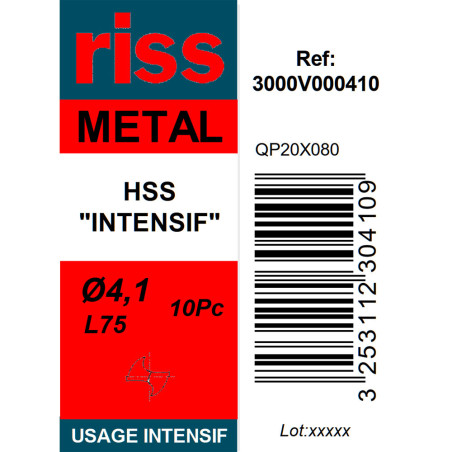 Boite 10 forets à métaux HSS taillé meulé Ø4,1mm - Riss