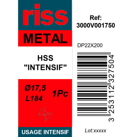 Foret à métaux HSS taillé meulé Ø17,5mm - Riss