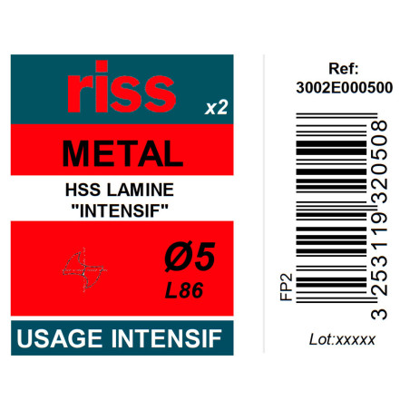 Etui 2 forets à métaux HSS taillés meulés Ø5mm - Riss