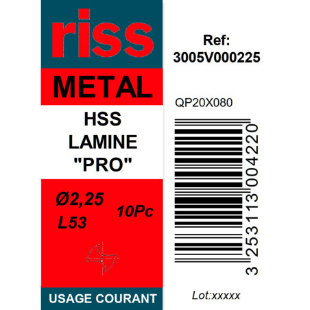 Boite 10 forets à métaux HSS laminé Pro Ø2,25mm - Riss